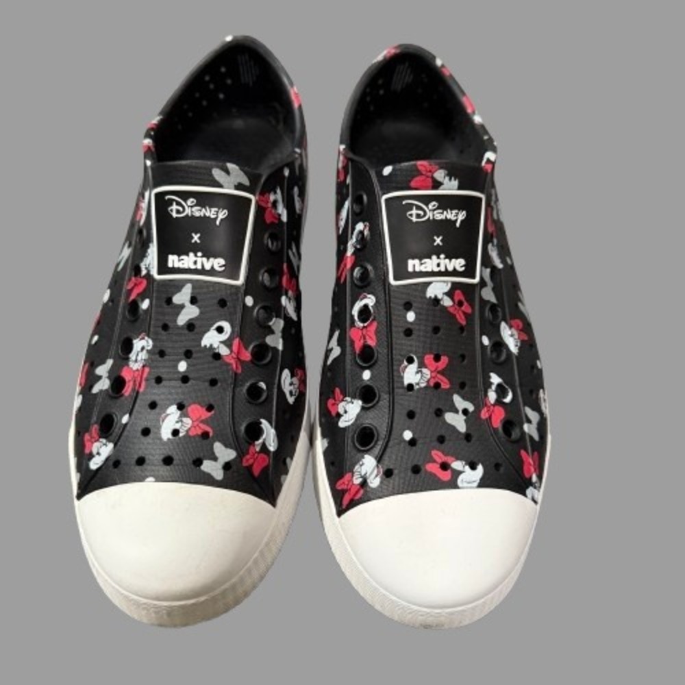 Disney x Native‎ Jefferson Minnie Mouse Black Slip On Shoes Womens 9 Mens 7